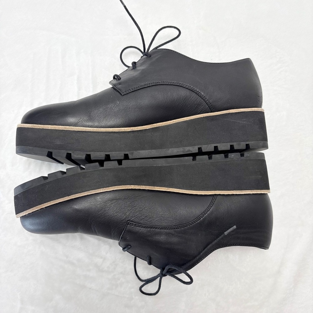 Eileen Fisher Eddy Black Leather Platform Oxford Shoes 11 Dark Academia Chunky - Picture 6 of 10